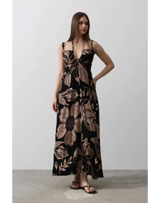 ASKILI VİSCON ELBİSE - Siyah