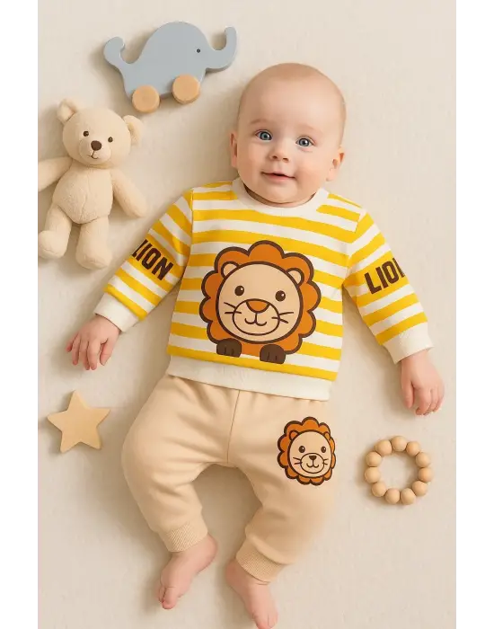 Aslan Desenli 2li % 100 Pamuk Erkek Bebek Takımı
