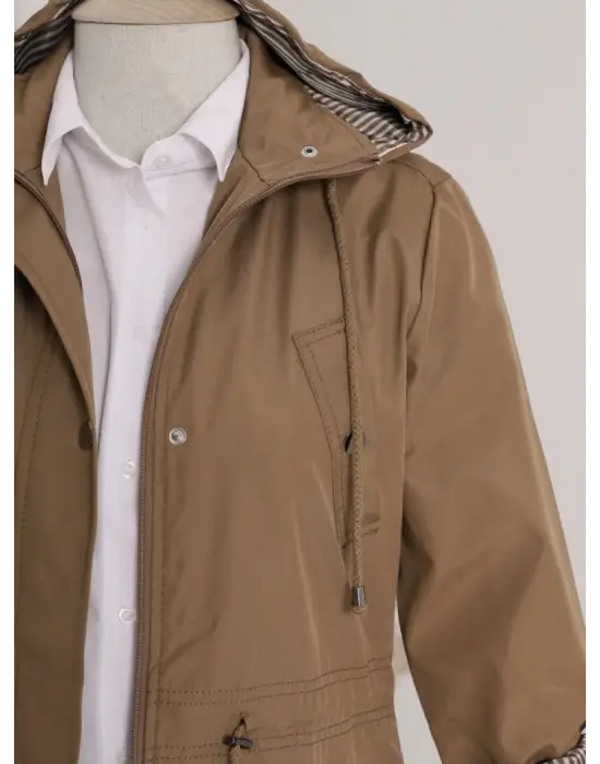 Omarı Çizgili Taba Trençkot