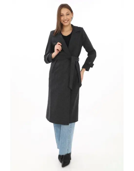 Şık Görünümlü Siyah Kaşmir Kaban