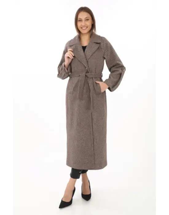 Omarı Kadife İç Astarlı Şık Kaşe Kaban - Vizon