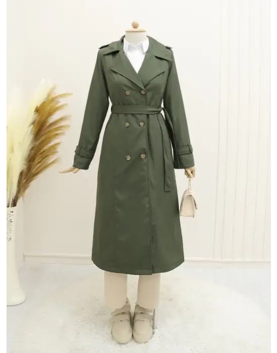 Omarı Haki Renkli Astırlı Trenckot