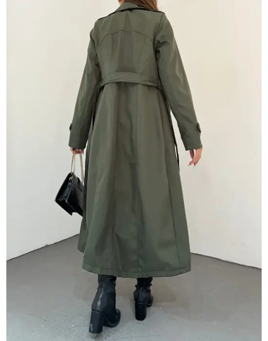 Astarlı Kemerli Trenckot -Haki