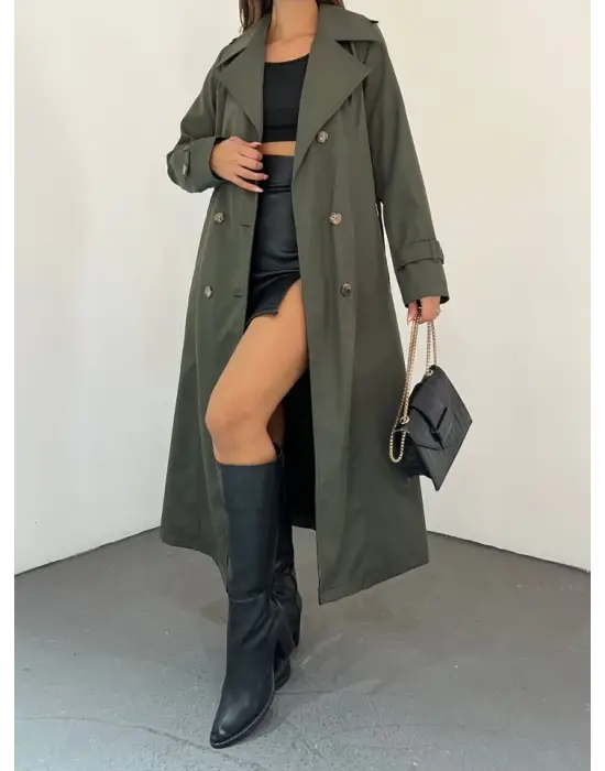 Omarı Haki Renkli Astırlı Trenckot