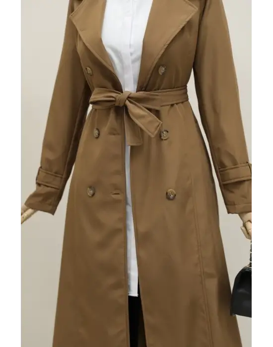 Omarı Kadın Taba Trençkot QIcon - İç Astarlı & Kemerli