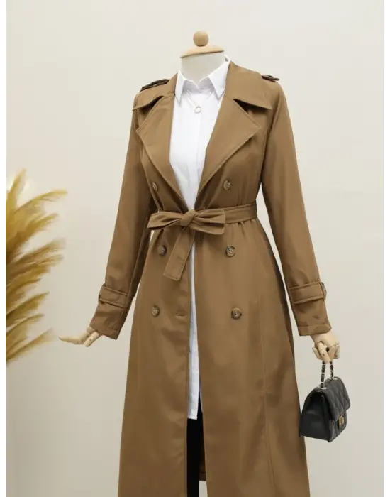 Astarlı Kemerli Trenckot -Taba