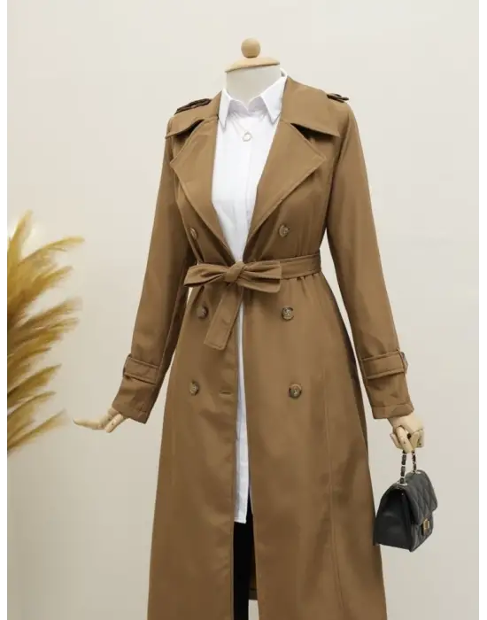 Omarı Kadın Taba Trençkot QIcon - İç Astarlı & Kemerli