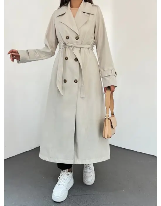 Omarı Astarlı Kemerli Trenckot - Şık ve Şıkır Şıkır