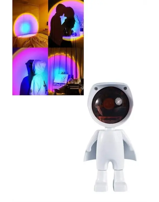 Astronot Işık Projektörü Gökkuşağı Projeksiyon Gece Lambası Hediyelik