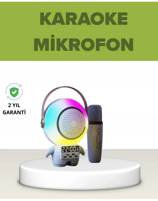 Astronot Tasarımlı Bluetooth Speaker Ve Kablosuz Mikrofon Karaoke Seti