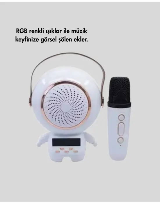 Astronot Tasarımlı Bluetooth Speaker Ve Kablosuz Mikrofon Karaoke Seti