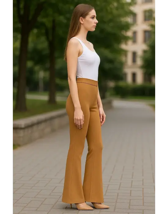 Omarı Şık Kamel Renkli Palazzo Pantolon