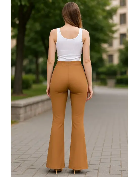 Omarı Şık Kamel Renkli Palazzo Pantolon