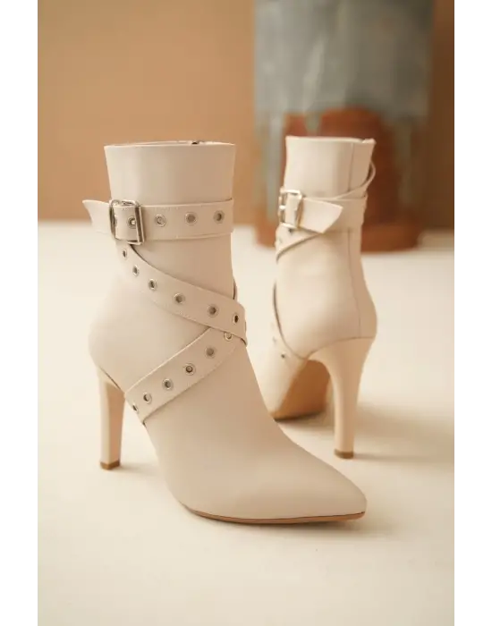 Atye Bej Cilt Topuklu Bot