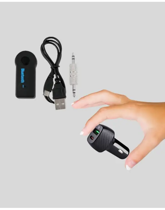 Aux Bluetooth Adaptör Ve 38w Hızlı Araç Şarj Cihazı Seti