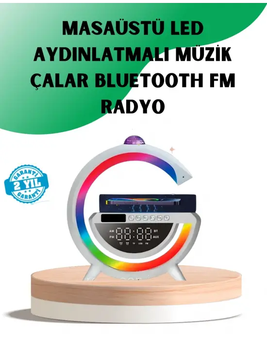 Aux Tf Kart Fm Destekli Dijital Saatli Kablosuz Şarjlı Hoparlör