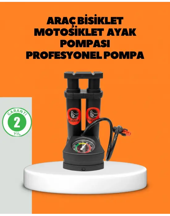 Ayaklı Bisiklet Pompası Basınç Göstergeli Çok Amaçlı