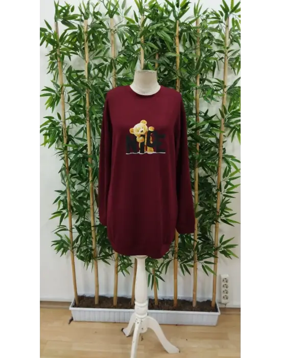 Omarı Hafif ve Rahat Ayı Desenli Elbise