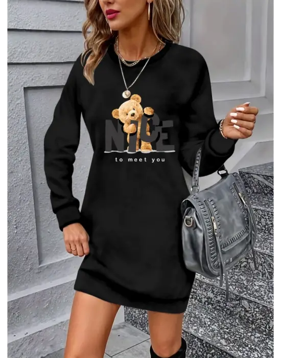 Omarı Yumuşak Viskon Bisiklet Yaka Desenli Elbise