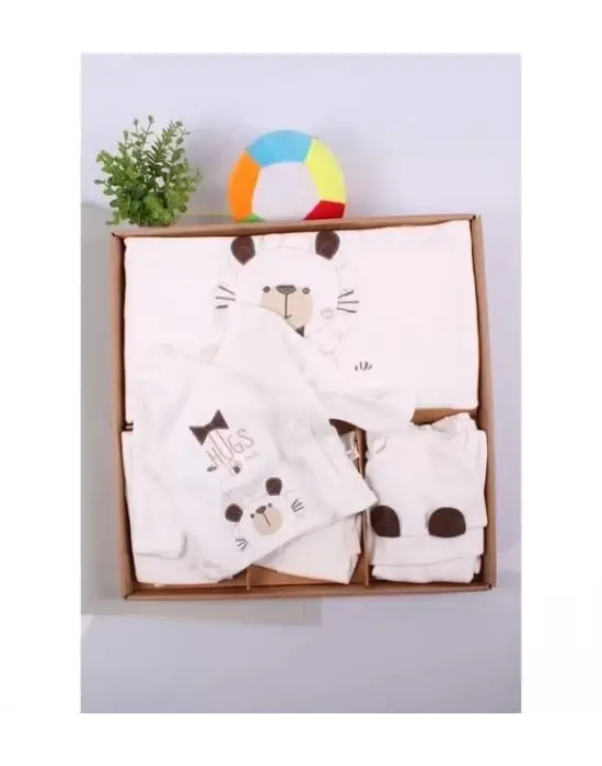 Ayıcık Desenli 10 Parça Kutulu %100 Pamuk Erkek Bebek Hastane Çıkışı