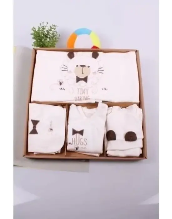 Ayıcık Desenli 10 Parça Kutulu %100 Pamuk Erkek Bebek Hastane Çıkışı