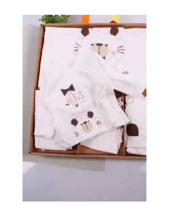 Ayıcık Desenli 10 Parça Kutulu %100 Pamuk Erkek Bebek Hastane Çıkışı