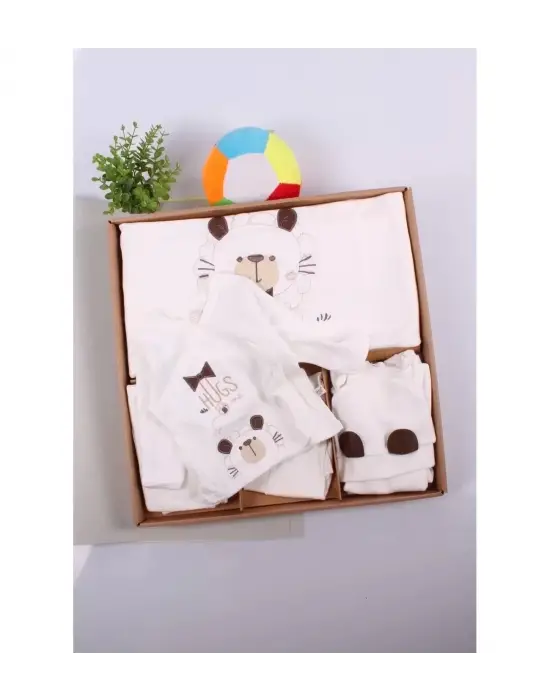 Ayıcık Desenli 10 Parça Kutulu %100 Pamuk Erkek Bebek Hastane Çıkışı