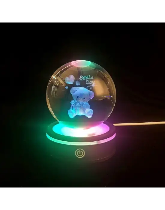 Ayıcık Tasarımlı Renk Değiştiren Dönen Cam Küre