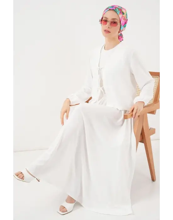 Ayrobin Kimono Etek İkili Takım 8047 - Beyaz