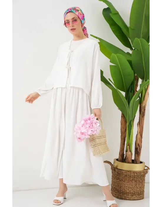 Ayrobin Kimono Etek İkili Takım 8047 - Beyaz