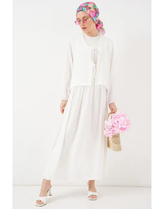 Ayrobin Kimono Etek İkili Takım 8047 - Beyaz