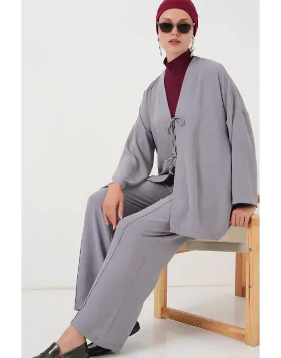 Ayrobin Kimono Pantolon İkili Takım 6739 - Gri