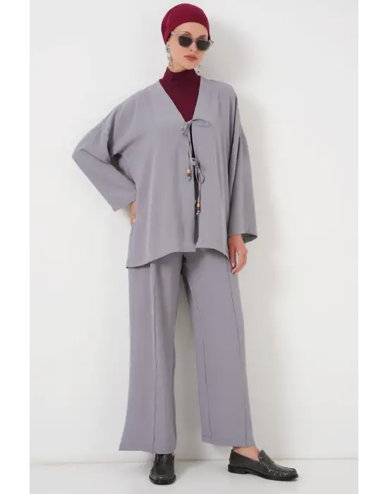 Ayrobin Kimono Pantolon İkili Takım 6739 - Gri