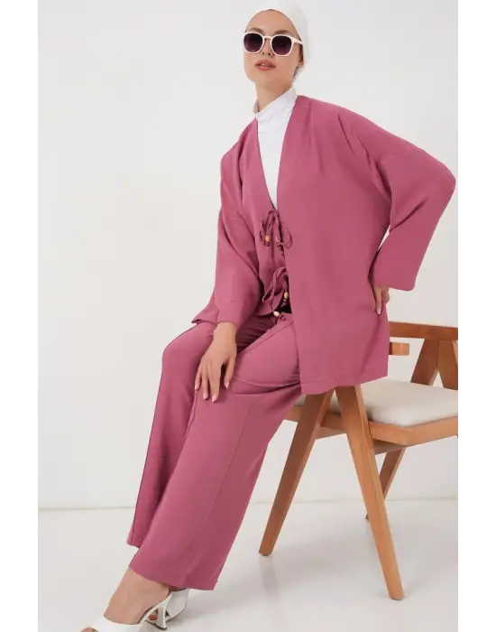 Ayrobin Kimono Pantolon İkili Takım 6739 - Gül Kurusu