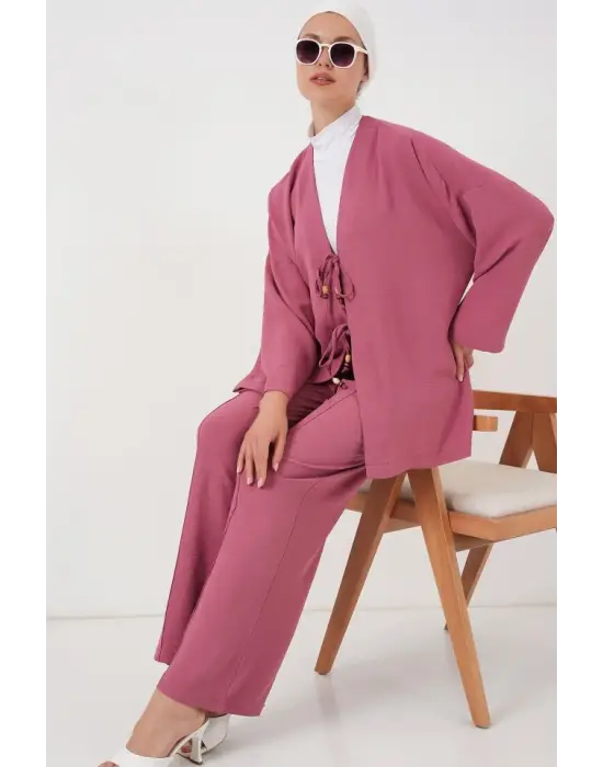 Ayrobin Kimono Pantolon İkili Takım 6739 - Gül Kurusu
