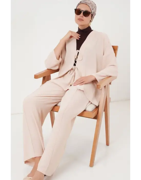 Ayrobin Kimono Pantolon İkili Takım 6739 - Krem