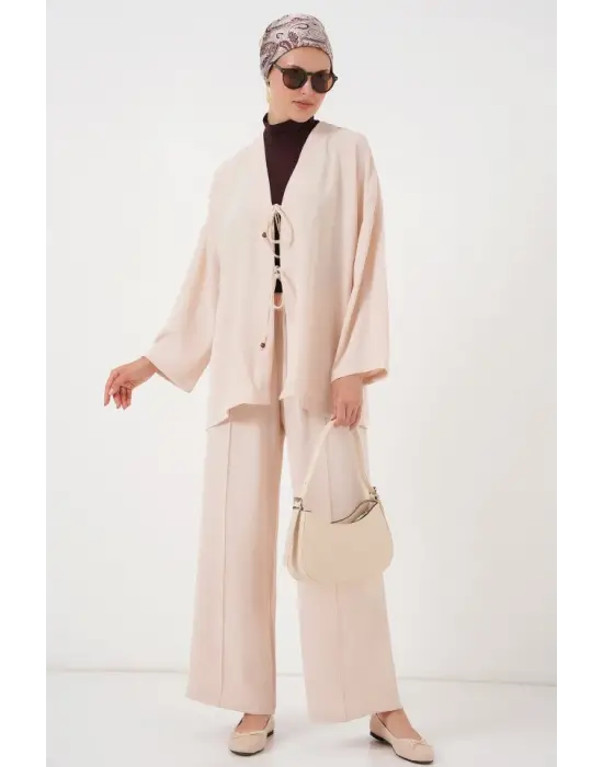 Ayrobin Kimono Pantolon İkili Takım 6739 - Krem
