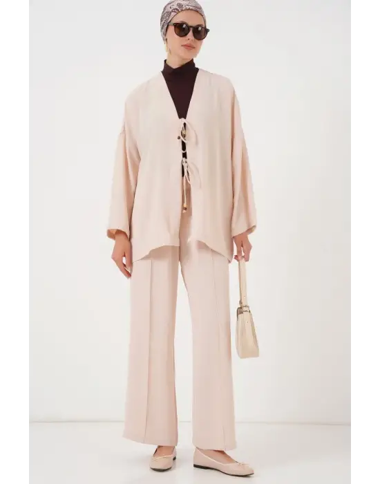 Ayrobin Kimono Pantolon İkili Takım 6739 - Krem