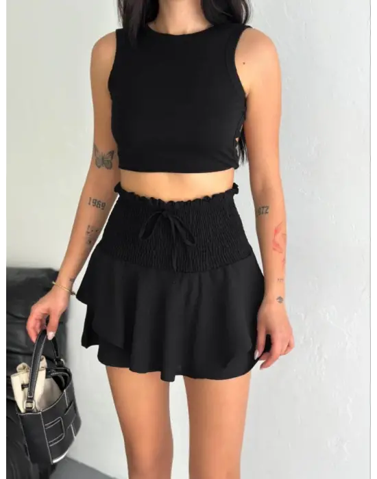 Ayrobin Şortlu Etek - Siyah