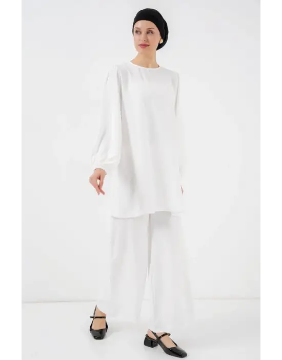 Ayrobin Tunik Pantolon Alt Üst Takım 6712 - Beyaz