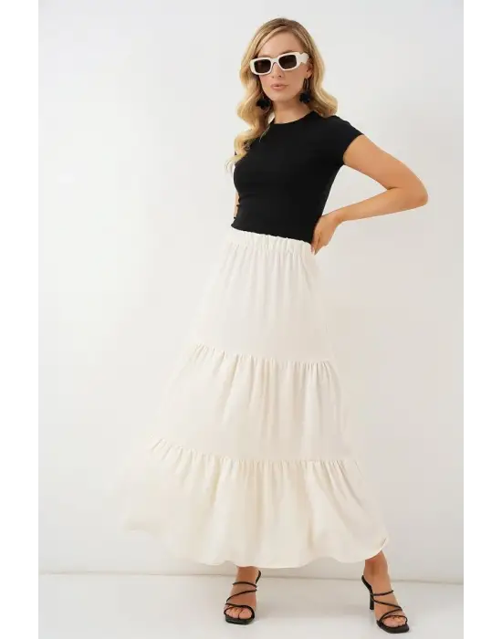 Ayrobin Uzun Etek 8048 - Krem