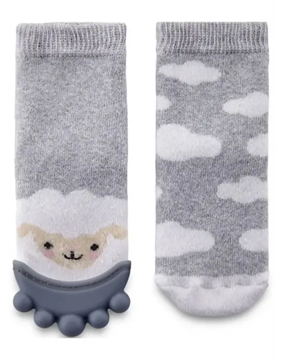 Omarı Silikon Diş Kaşıyıcılı Havlu Bebek Çorap Gri