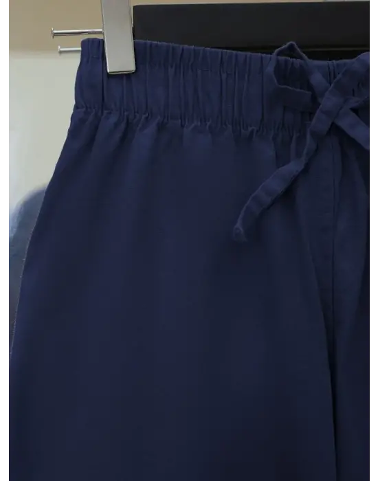 Omarı Rahat Keten Pantolon - Bağcık Detaylı ve Bol Paça