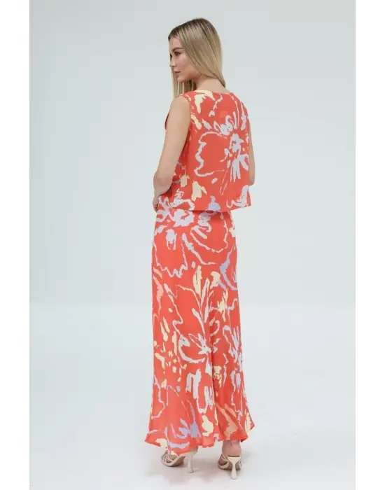 Bağcıklı Bluzlu Etek Takım - Kırmızı