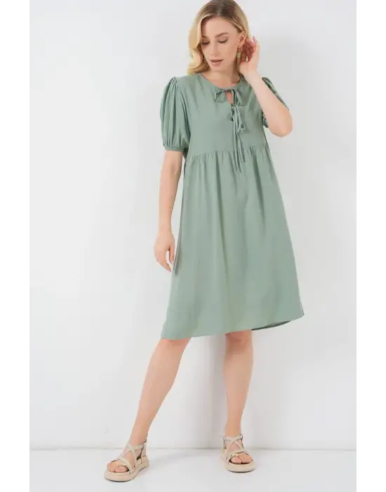 Bağcıklı Midi Elbise 2575 - Çağla