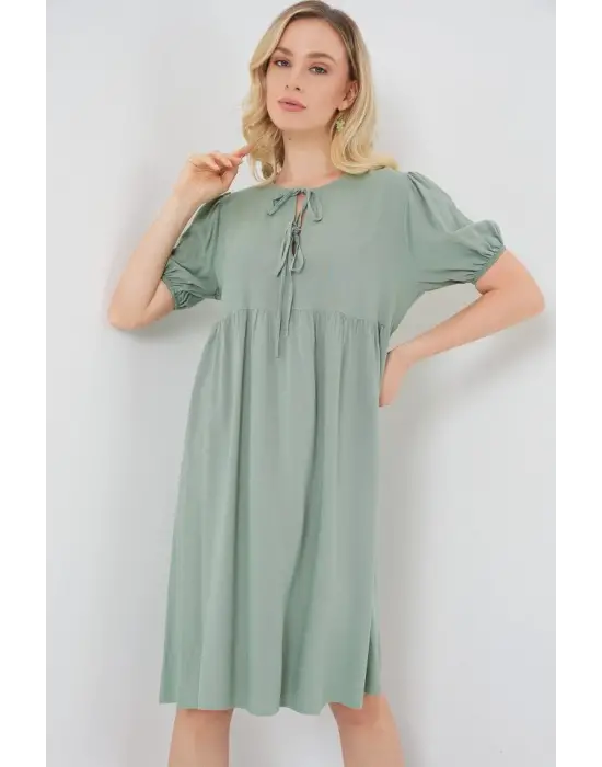 Bağcıklı Midi Elbise 2575 - Çağla
