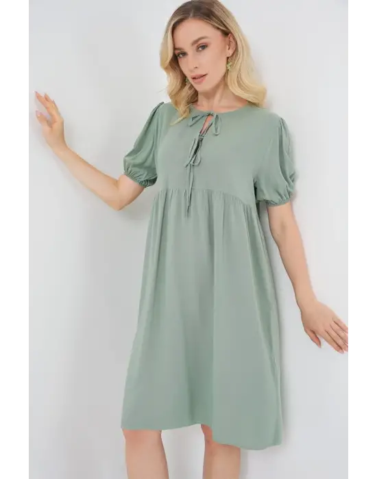 Bağcıklı Midi Elbise 2575 - Çağla