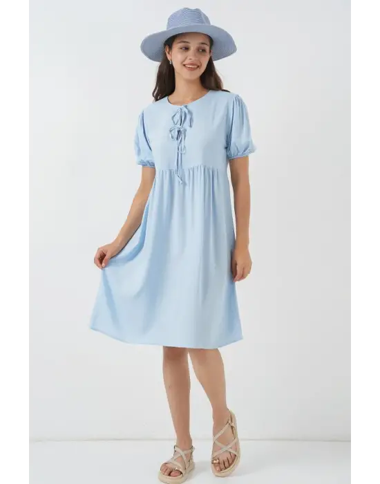 Bağcıklı Midi Elbise 2575 - Mavi
