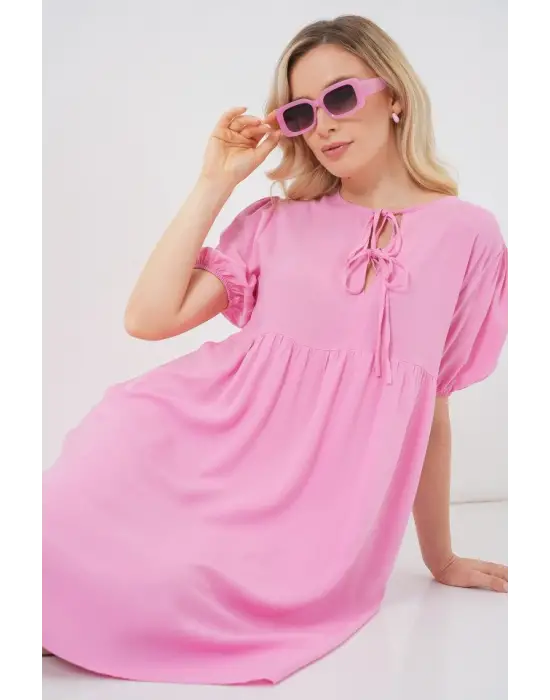 Bağcıklı Midi Elbise 2575 - Pembe