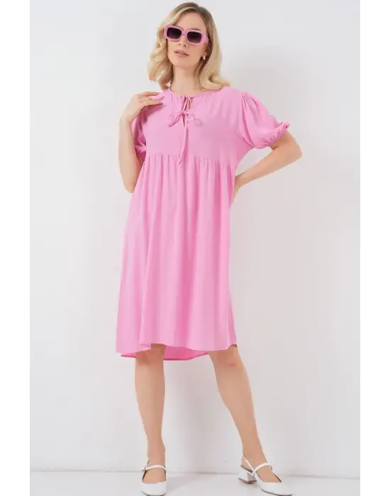Bağcıklı Midi Elbise 2575 - Pembe
